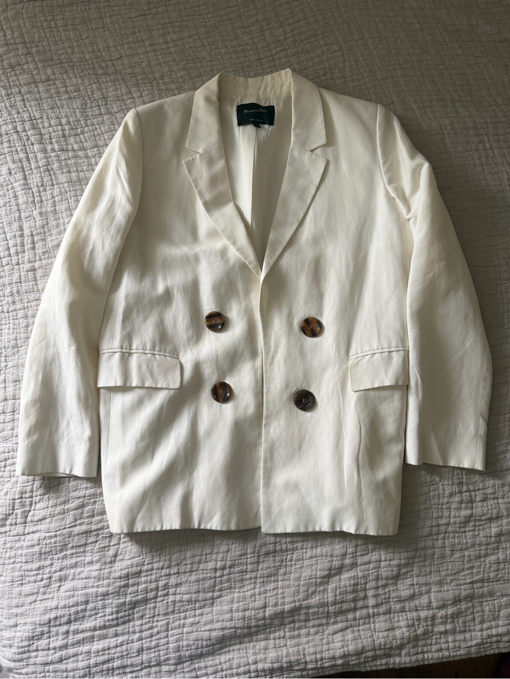 Massimo Dutti Double Breasted Linen Blazer Ivory Size 12